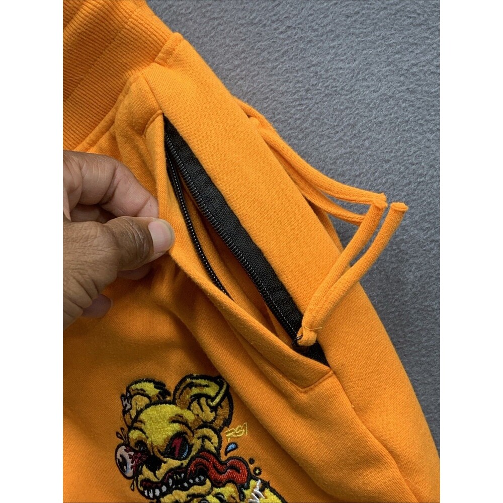 RSINE Mens Lost Soul Embroidered Sweatsuit Outfit Jogging Set Orange Large - Picture 8 of 16